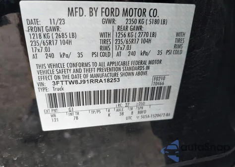 2024 Ford Maverick Xlt из США, поврежденный, VIN 3FTTW8J91RRA18253